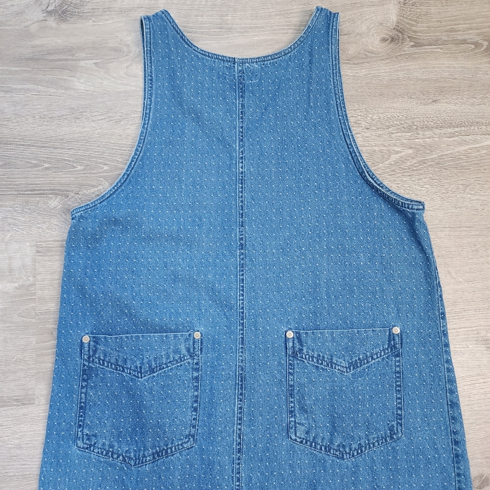 VINTAGE KEREN HART Denim Jean White Polka Dot Maxi Sleeveless Dress - Picture 10 of 11